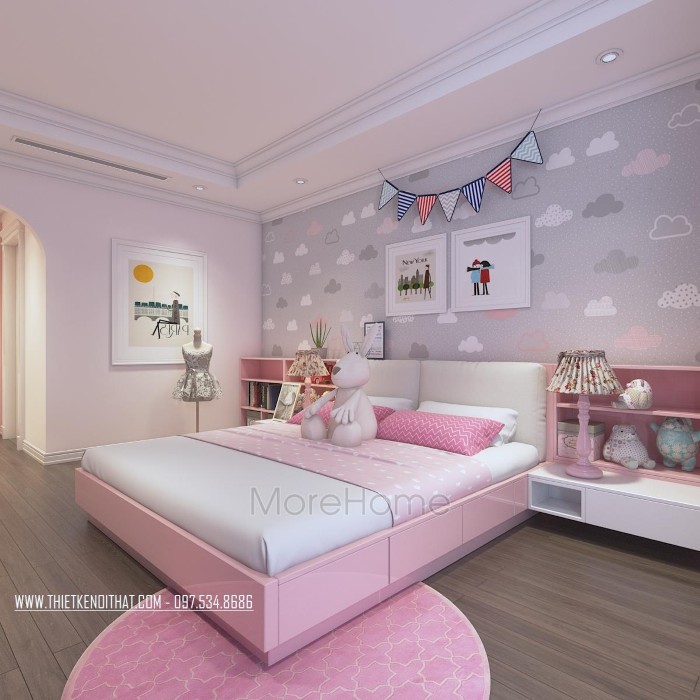 Thiết kế phòng ngủ màu hồng dễ thương dành cho bé gái  BBG202