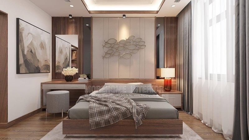 Thiết kế nội thất phòng ngủ 16m2 với thẩm mỹ và đủ công năng sử dụng