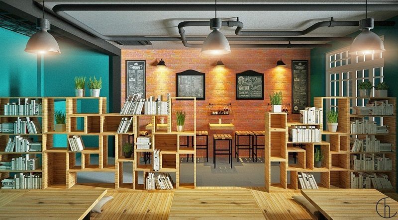 Các mẫu thiết kế quán cafe sách đep