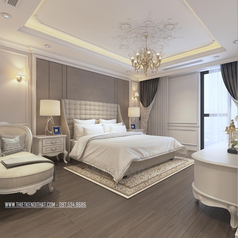 Thiết kế nội thất phòng ngủ tân cổ điển cho chung cư D'.le Roi Soleil Quảng An