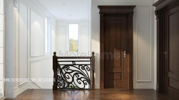 thiết kế nội thất biệt thự tân cổ điển với mẫu cửa gỗ phòng ngủ một cánh hiện đại