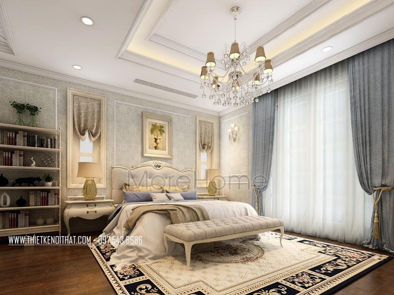 Thiết kế nội thất phòng ngủ theo phong cách tân cổ điển sang trọng ấm áp
