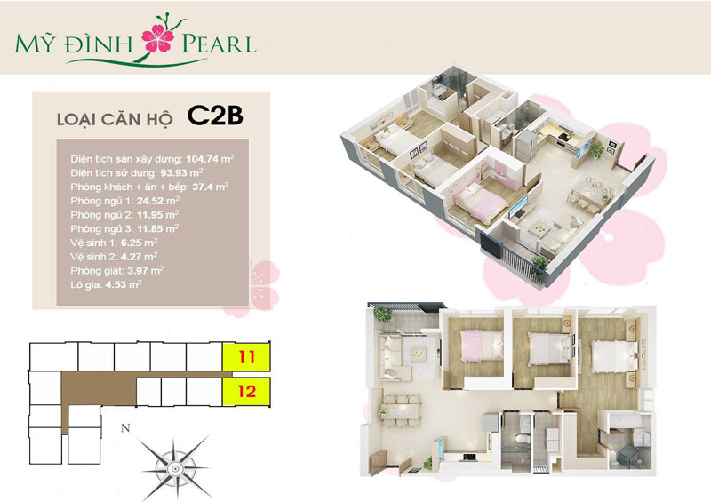 Mẫu thiết kế nội thất căn hộ chung cư Mỹ Đình Pearl 81-93-94m2