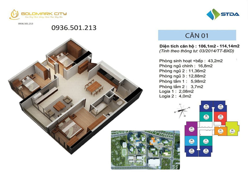 Mẫu thiết kế nội thất căn hộ chung cư Goldmark City 106-114m2 Mẫu thiết kế nội thất căn hộ chung cư Goldmark City 106-114m2