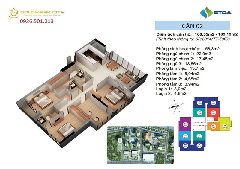 Mẫu thiết kế nội thất căn hộ chung cư Goldmark City 160-169m2