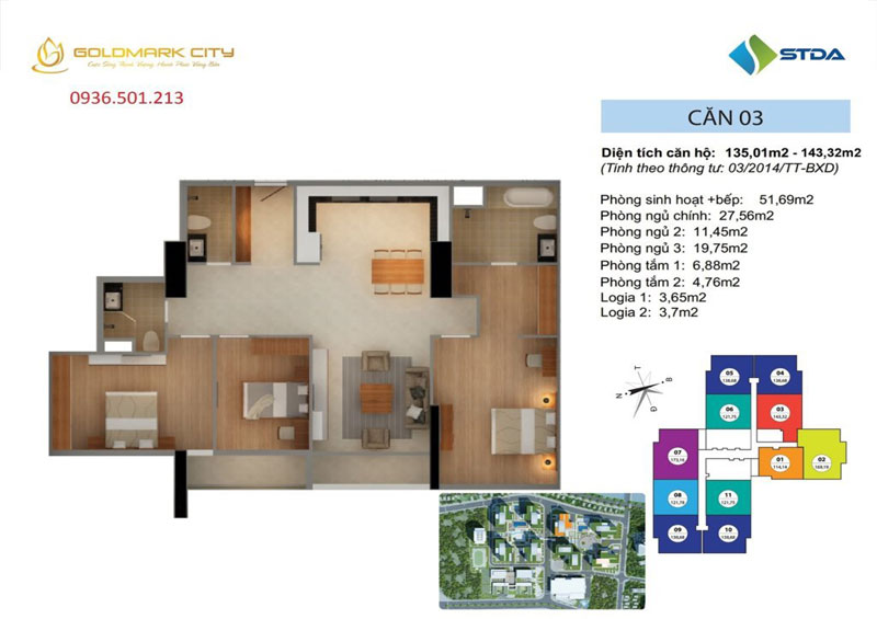 Mẫu thiết kế nội thất căn hộ chung cư Goldmark City 135-143m2