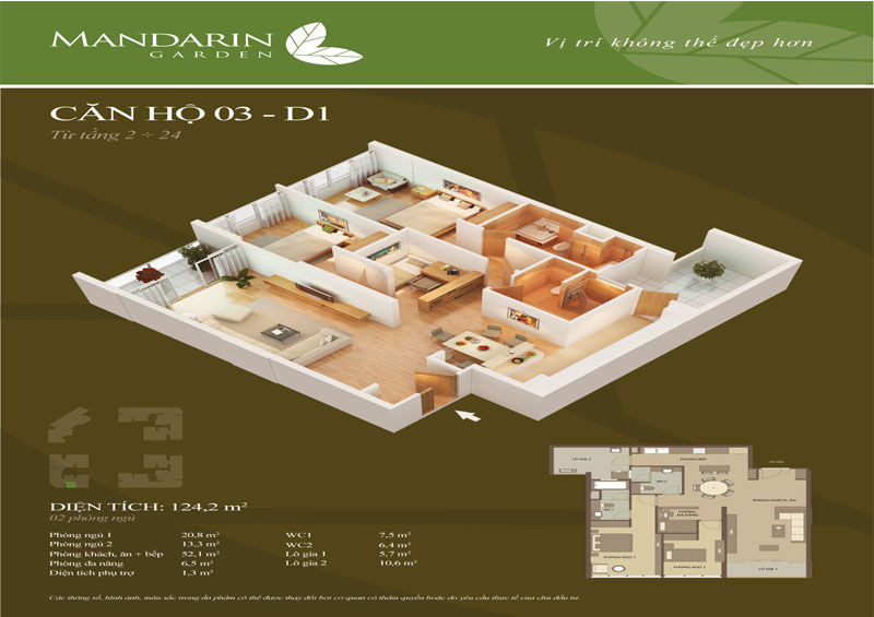 Mẫu thiết kế nội thất căn hộ chung cư Mandarin Garden 124m2