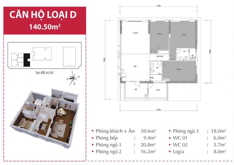Mẫu thiết kế nội thất căn hộ chung cư Paragon Tower tòa D 140,50m2