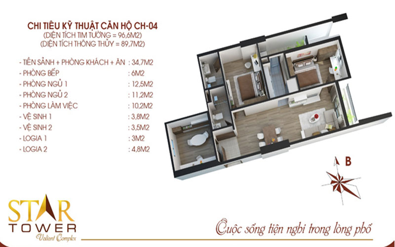 Mẫu thiết kế nội thất căn hộ chung cư Star Tower 89m2