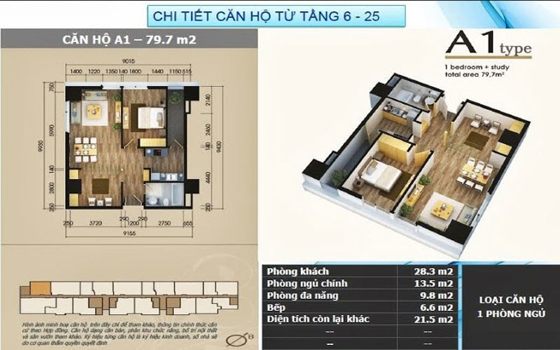 Mẫu thiết kế nội thất căn hộ chung cư Star City 79,7m2