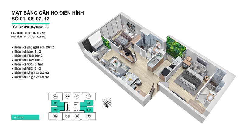 Thiết kế nội thất căn hộ chung cư 72m2 tòa Spring Goldseason Thiết kế nội thất căn hộ chung cư 72m2 tòa Spring Goldseason