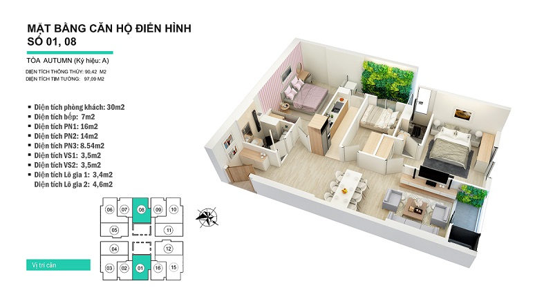 Thiết kế nội thất căn hộ chung cư 96m2 tòa Autumn Goldseason Thiết kế nội thất căn hộ chung cư 96m2 tòa Autumn Goldseason