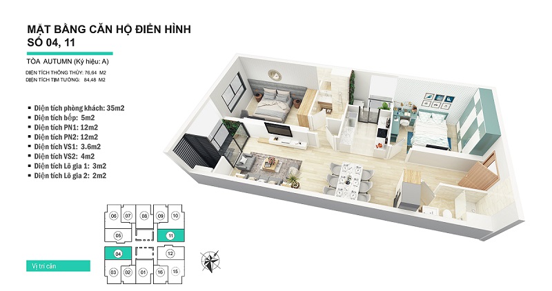 Thiết kế nội thất căn hộ chung cư 87m2 tòa Autumn Goldseason Thiết kế nội thất căn hộ chung cư 87m2 tòa Autumn Goldseason