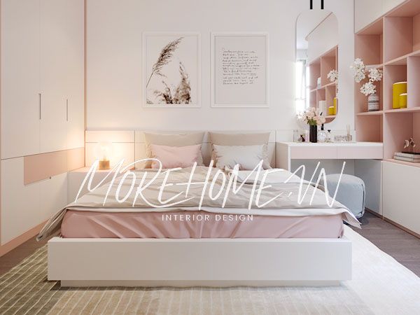 Giường ngủ gỗ công nghiệp được phủ sơn trắng kết hợp cùng cách thiết kế tinh tế sẽ là lựa chọn rất phù hợp cho những không gian phòng ngủ nhỏ